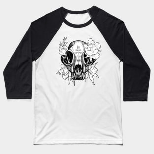 Bob Cat Skull with Flowers Baseball T-Shirt